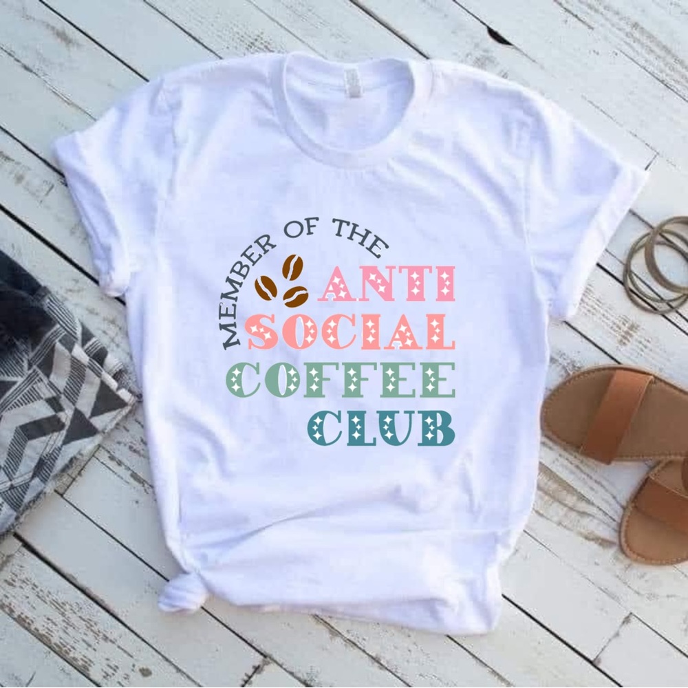 Handmade Vinyl Graphic Tee | New Member Of The Anti Social Coffee Club Size 3XL